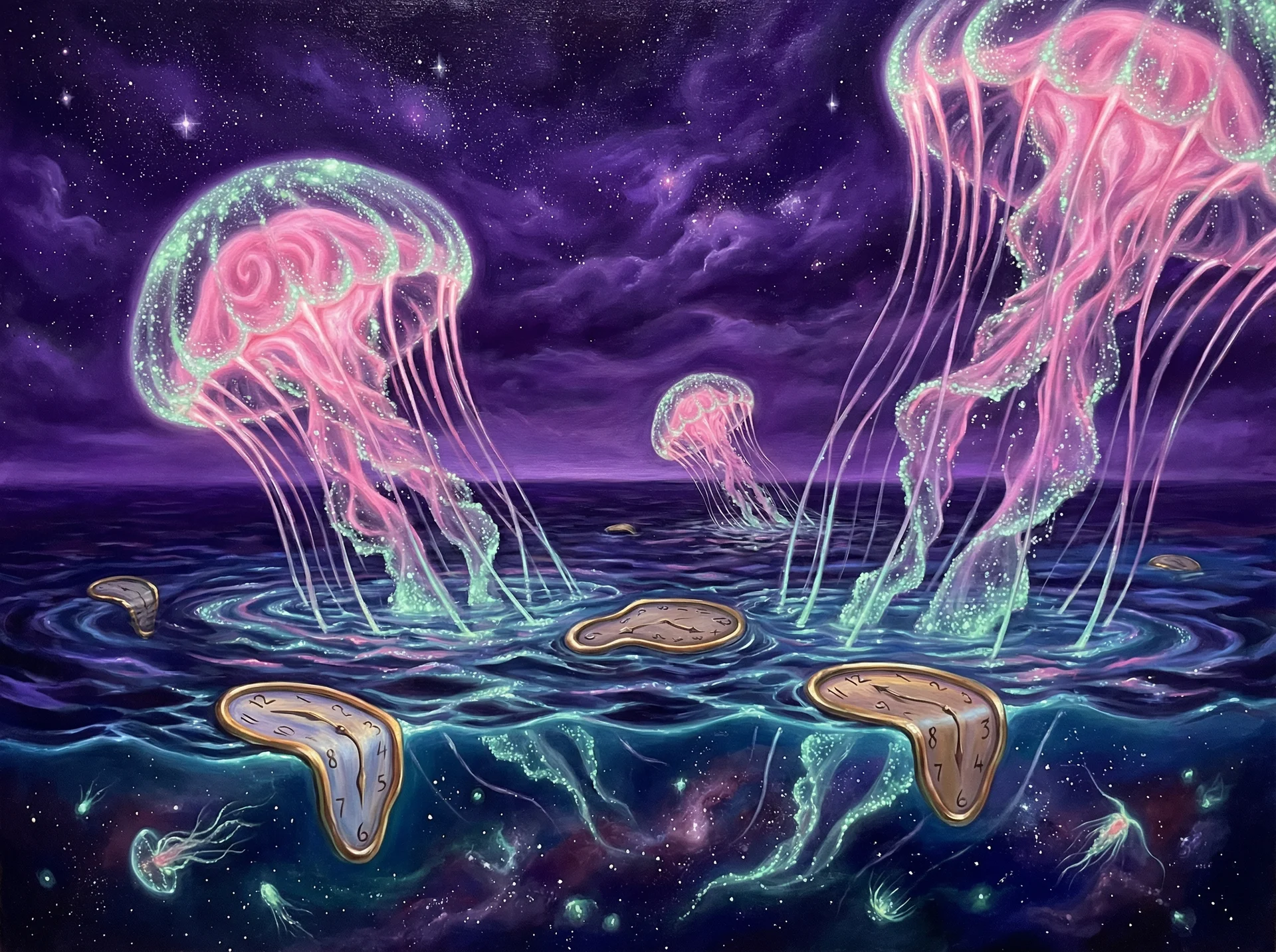 超现实梦境画作 - 深海水母与融化时钟，关联 重庆时时彩 幸运号码