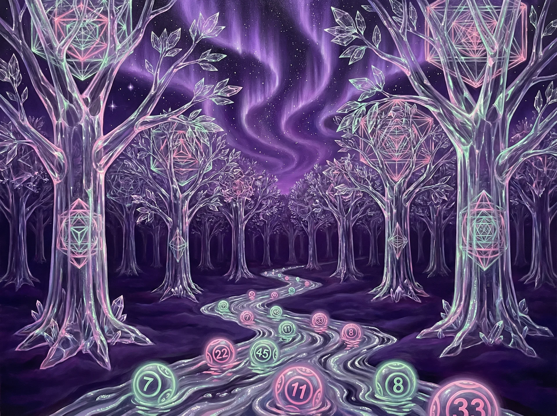 超现实梦境画作 - 水晶森林与银河之河，关联 重庆时时彩 幸运号码